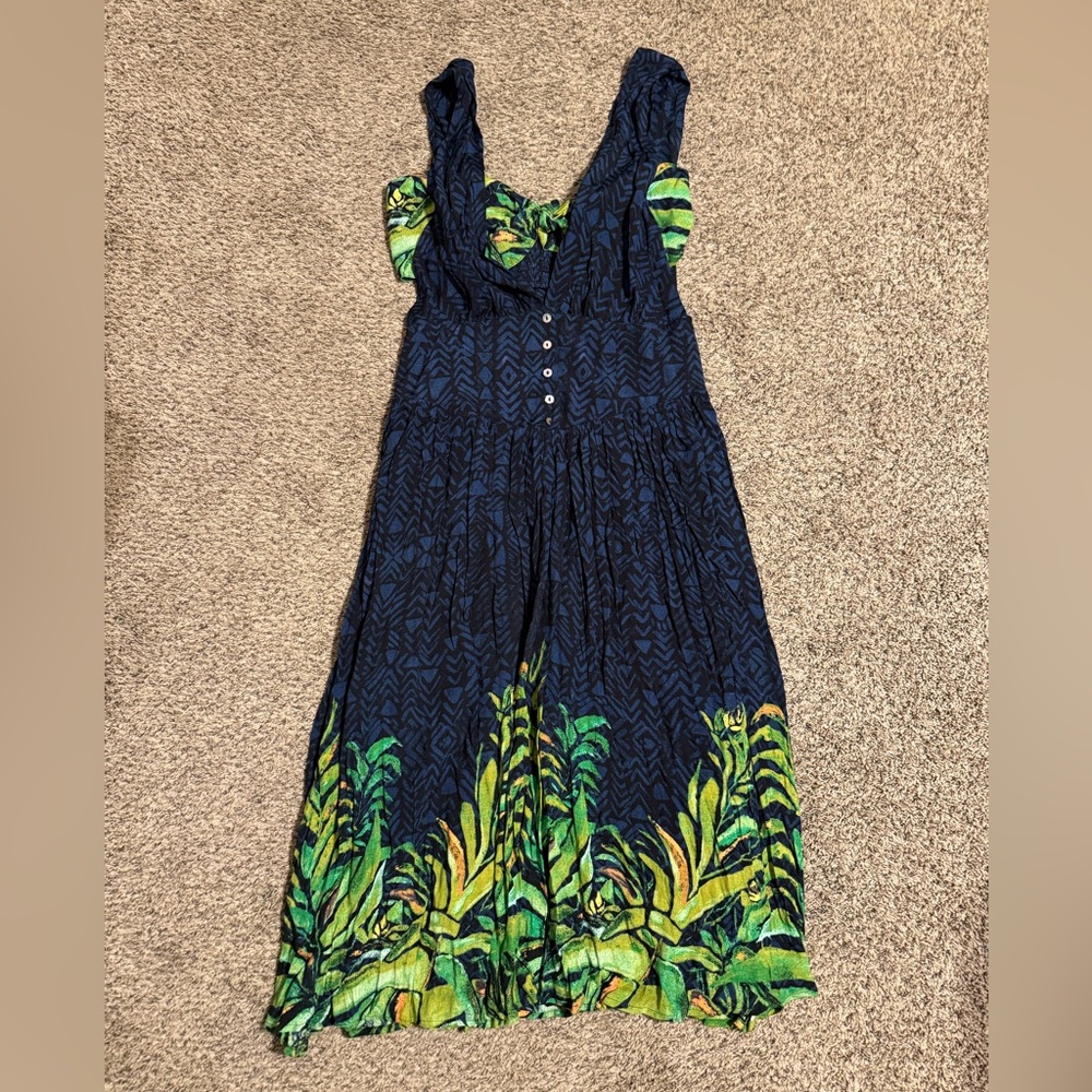 Vintage Free People 2-piece Yellow and Blue Patterned Midi Dress